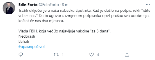 Objava na Twitteru - Avaz