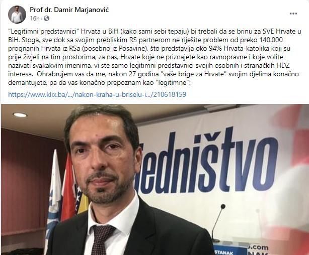 Faksimil Marjanovićevog statusa - Avaz