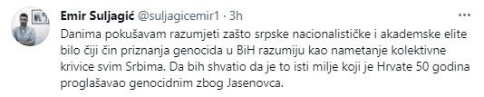 Objava Emira Suljagića na Twitteru - Avaz