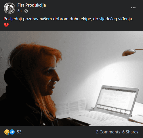 Objava na Facebook stranici FIST produkcije - Avaz