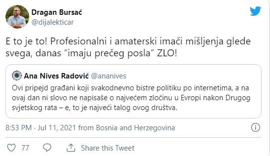 Objava na Twitteru - Avaz