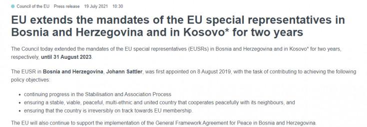 Extended mandate of EU special representatives - Avaz