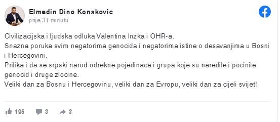 Konaković o odluci Inzka - Avaz