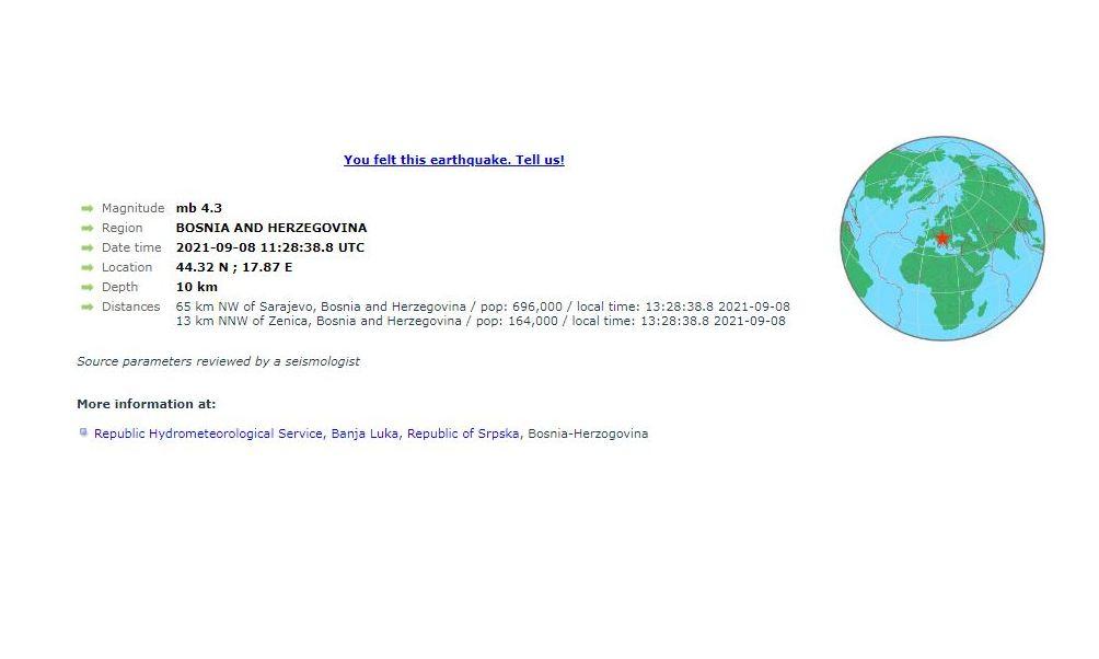 Prema prvim informacijama EMSC-a, zemljotres je bio 4,3 stepena po Richteru - Avaz