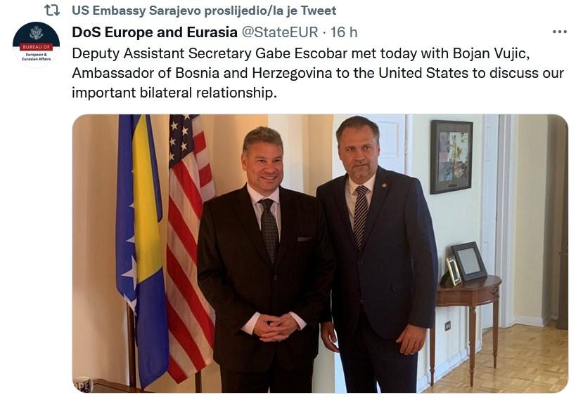 Status Američke ambasade na Twitteru - Avaz