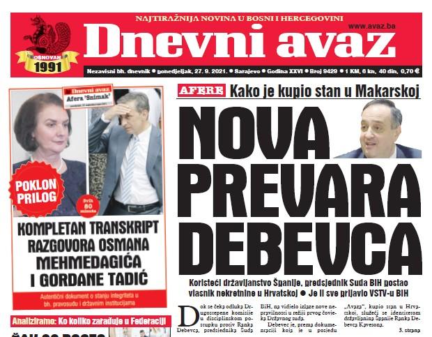 Danas u "Dnevnom avazu" čitajte: Nova prevara Debevca