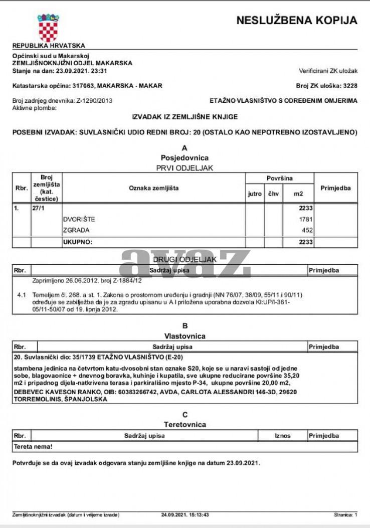 Facsimile of the land registry department of Makarska - Avaz