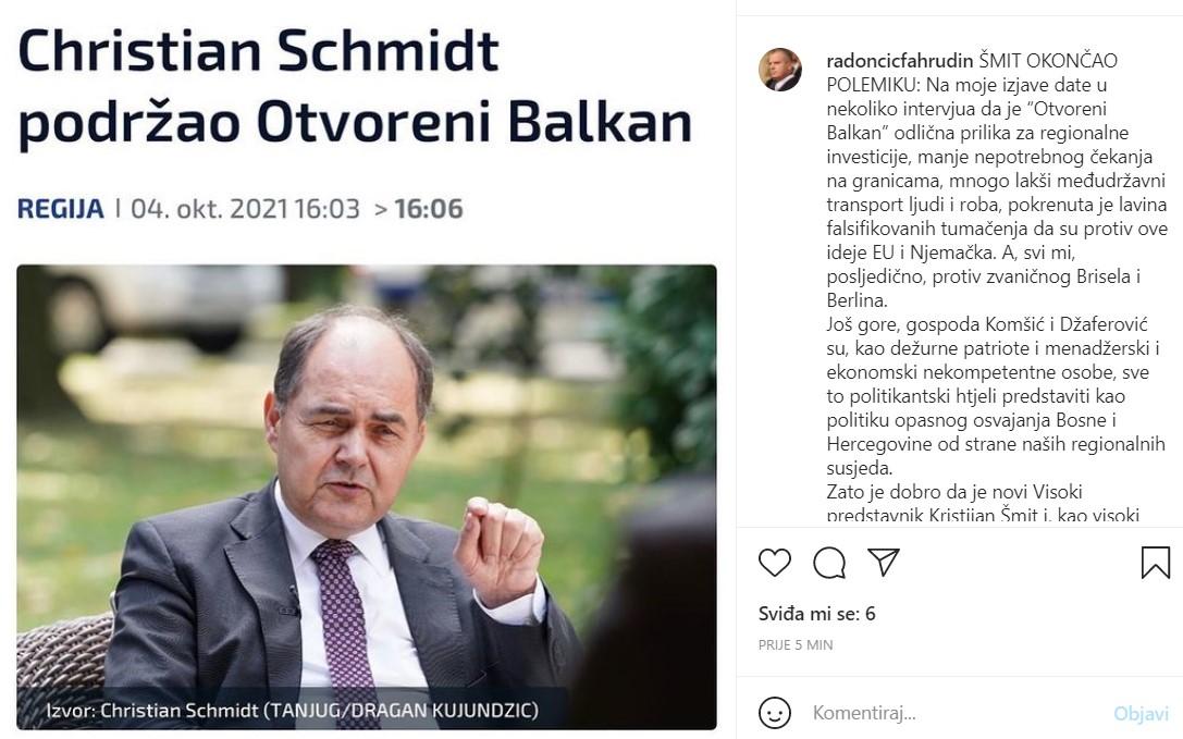 Fahrudin Radončić's post on Instagram - Avaz