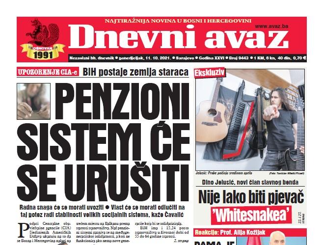 Danas u "Dnevnom avazu" čitajte: Penzioni sistem će se urušiti