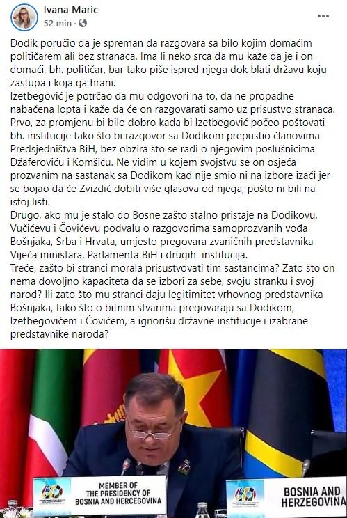 Objava Marić na Facebooku - Avaz