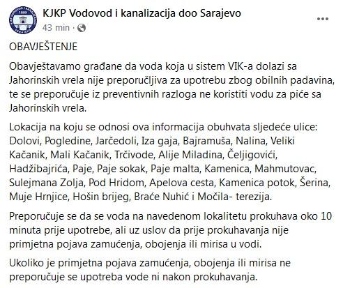 Upozorenje VIK-a - Avaz