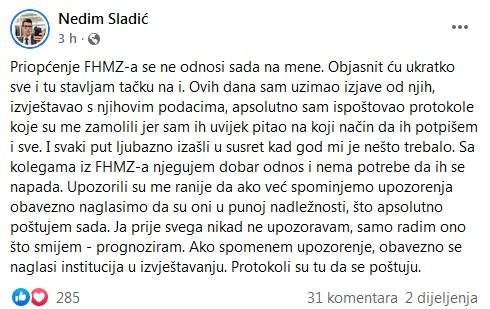 Status Nedima Sladića - Avaz