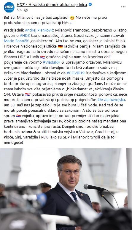 Objava HDZ-a na Facebooku - Avaz