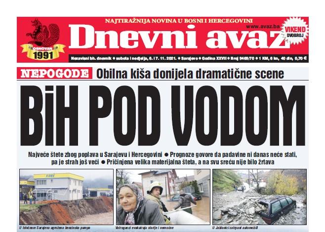 Danas u "Dnevnom avazu" čitajte: BiH pod vodom