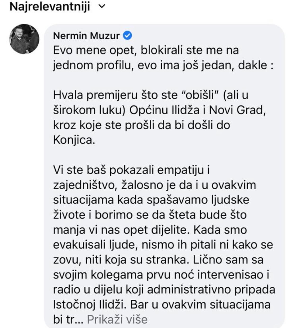 Drugi komentar Nermina Muzura na status Fadila Novalića - Avaz