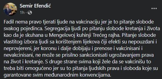 Status Semira Efendića na Facebooku - Avaz