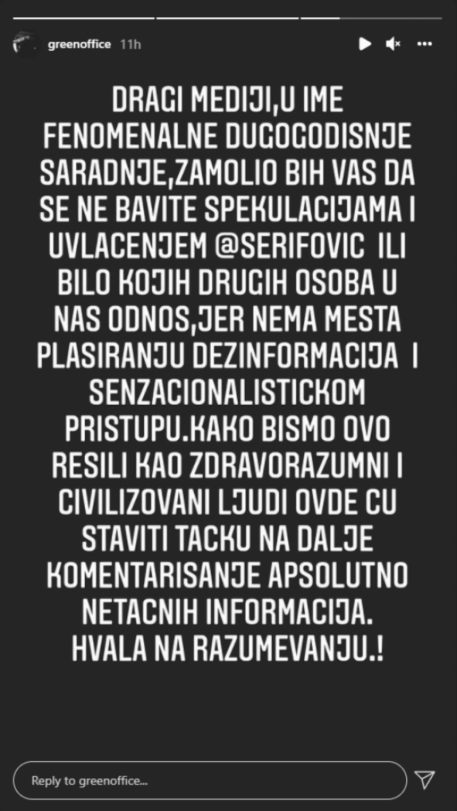 Cvetković se oglasio porukom na društvenim mrežama - Avaz