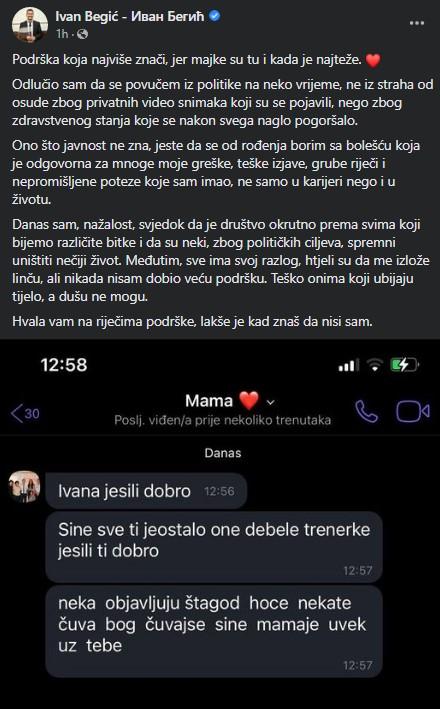 Objava Begića na Facebooku - Avaz