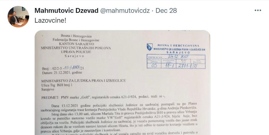 Objava Mahmutovića na Twitteru - Avaz