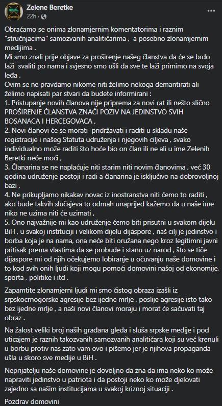 Objava na Facebooku - Avaz