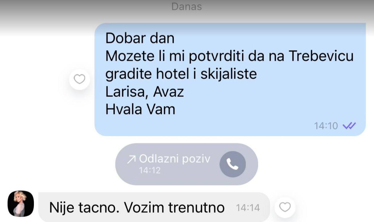 Odgovor Lepe Brene na upit urednice Avaza - Avaz