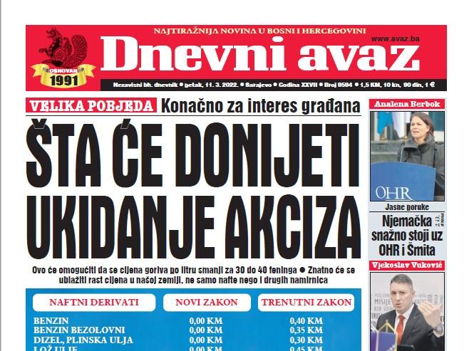 Danas u "Dnevnom avazu" čitajte: Šta će donijeti ukidanje akciza