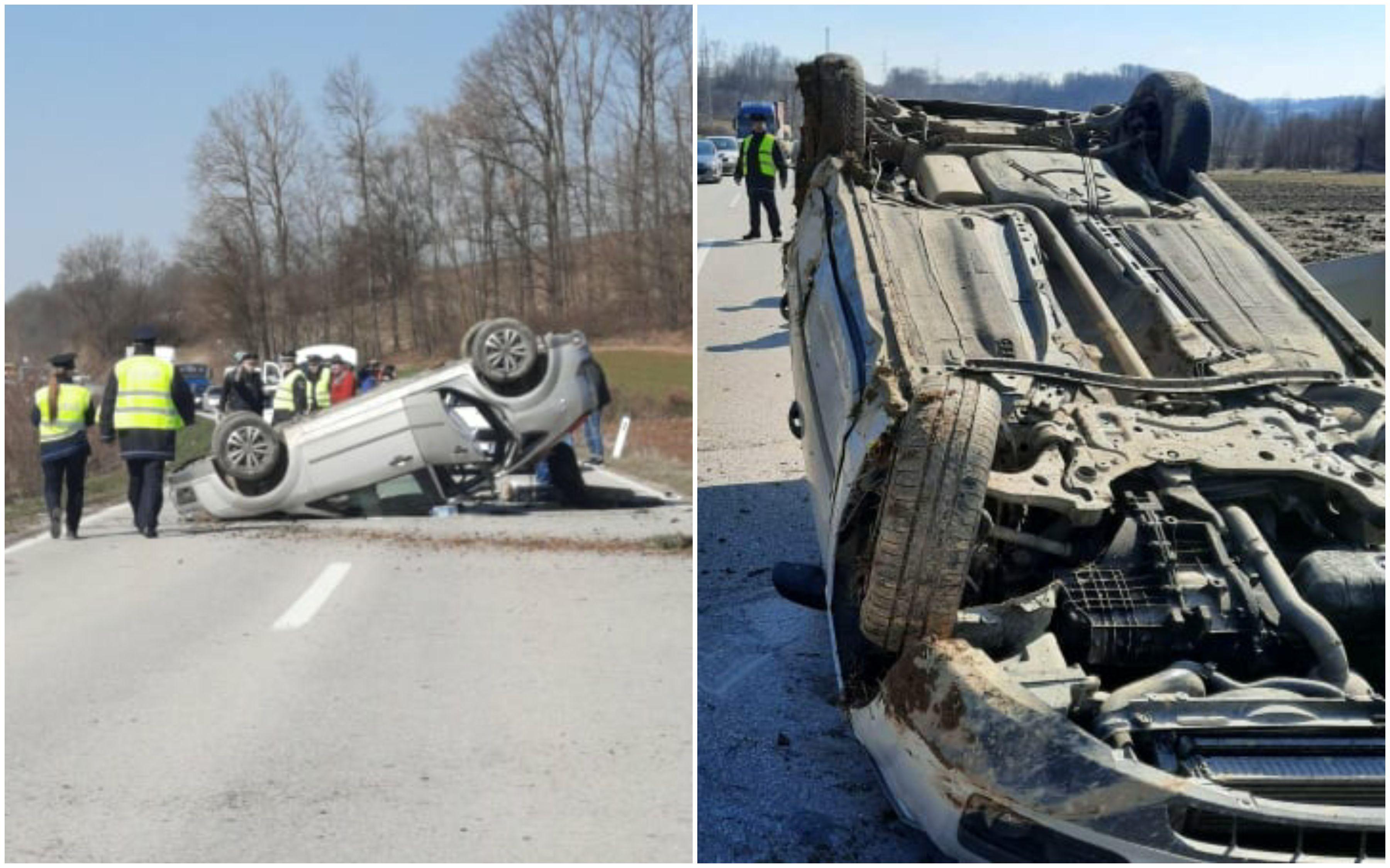 Saobraćajna nesreća kod Gradačca, automobil završio na krovu