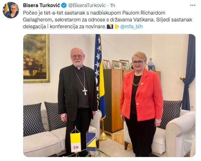 Turković o susretu s Galagerom obavijestila putem Twittera - Avaz