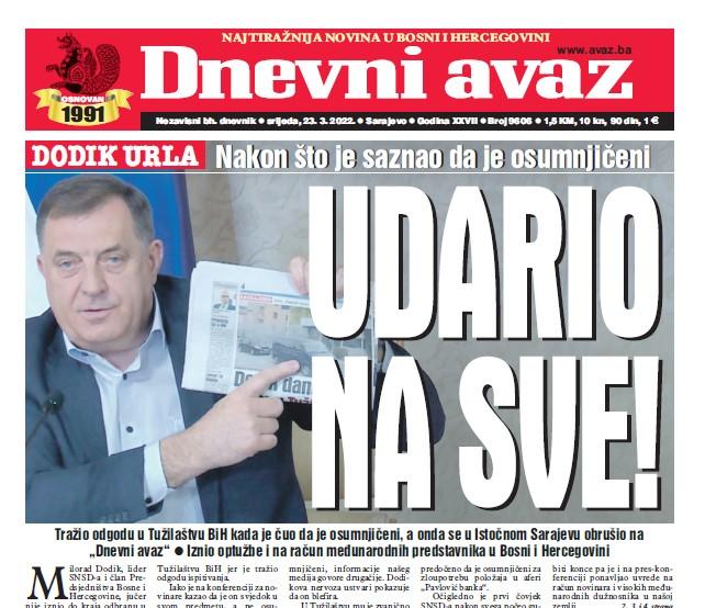 Danas u "Dnevnom avazu" čitajte: Udario na sve!