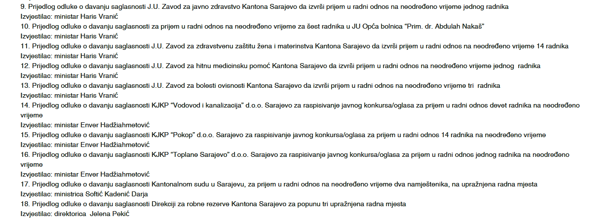 Faksimil dnevnog reda zakazane sjednice Vlade Kantona sarajevo - Avaz