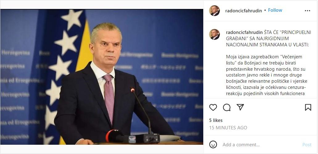 Objava Radončića na Instagramu - Avaz