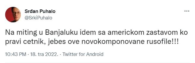 Objava Puhala na Twitteru - Avaz