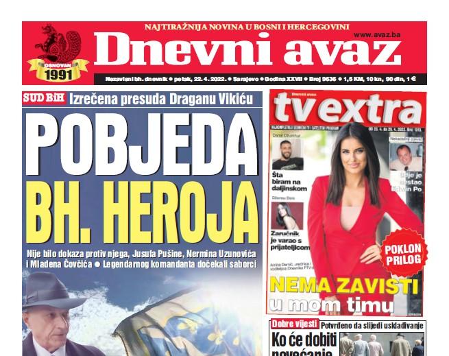 Danas u "Dnevnom avazu" čitajte: Pobjeda bh. heroja