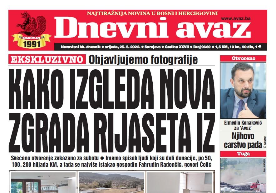 Danas u "Dnevnom avazu" čitajte: Kako izgleda nova zgrada Rijaseta IZ