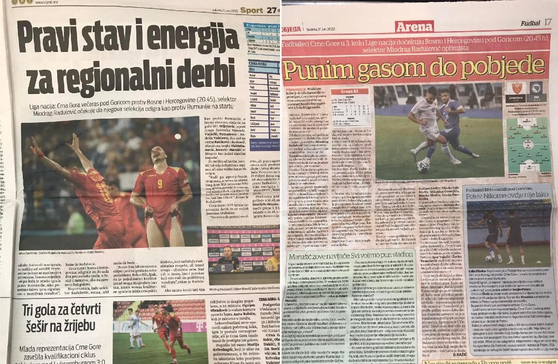 Crnogorski mediji: Optimistične prognoze uoči večerašnjeg susreta - Avaz