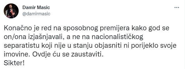 Objava Mašića na Twitteru - Avaz