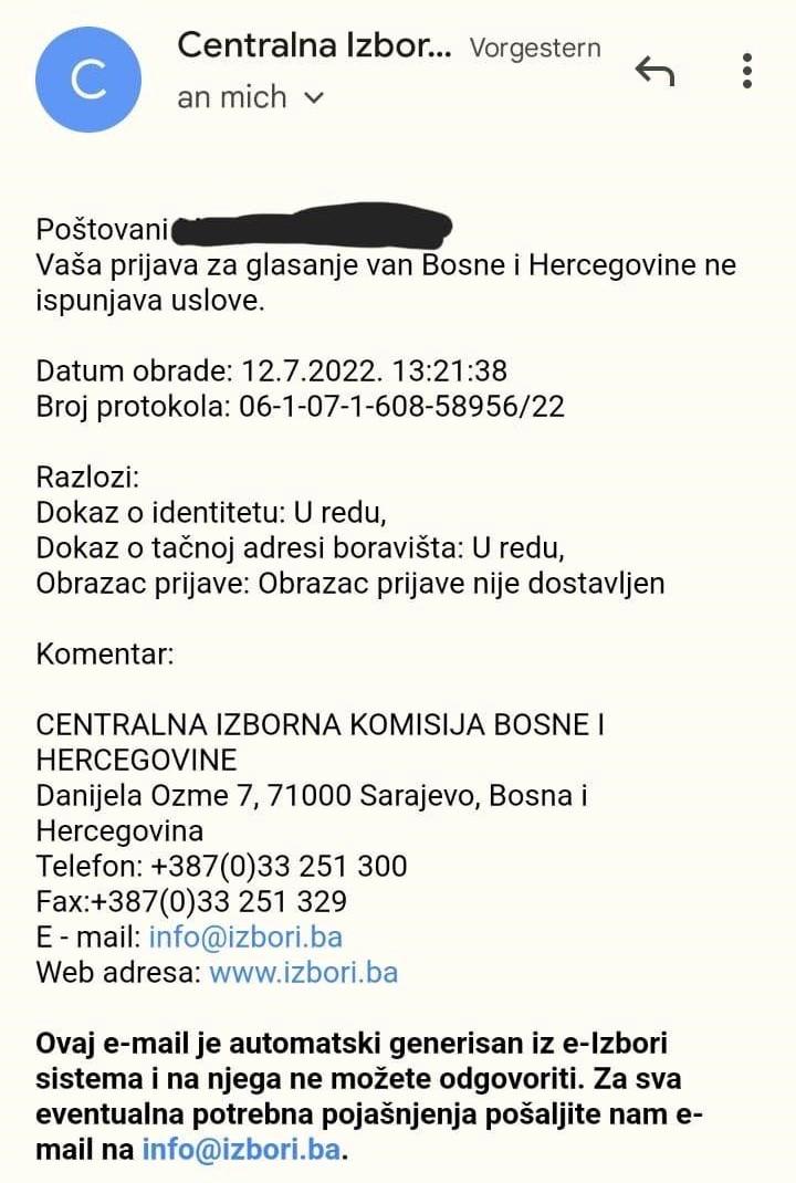 Mail koji nam je ustupio čitatelj - Avaz