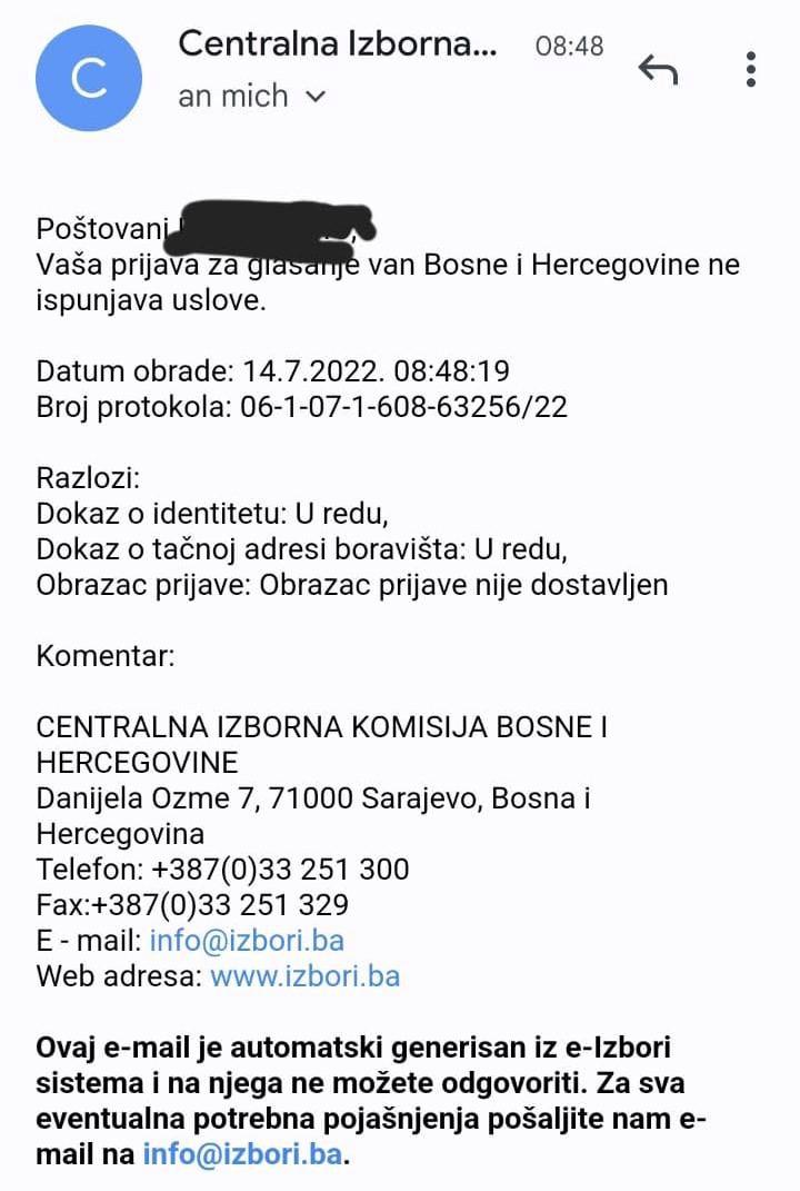 Mail koji nam je ustupio čitatelj - Avaz