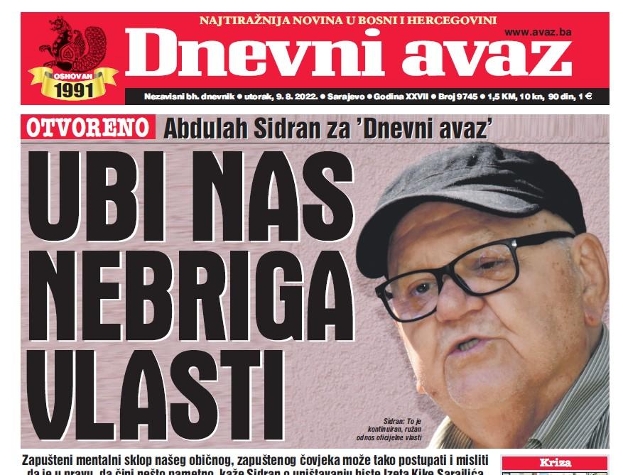 Danas u "Dnevnom avazu" čitajte: Ubi nas nebriga vlasti