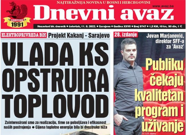 Danas u "Dnevnom avazu" čitajte: Vlada KS opstruira toplovod