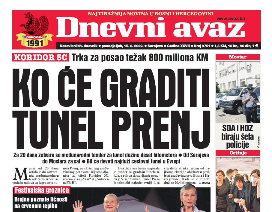 Danas u "Dnevnom avazu" čitajte: Ko će graditi tunel Prenj