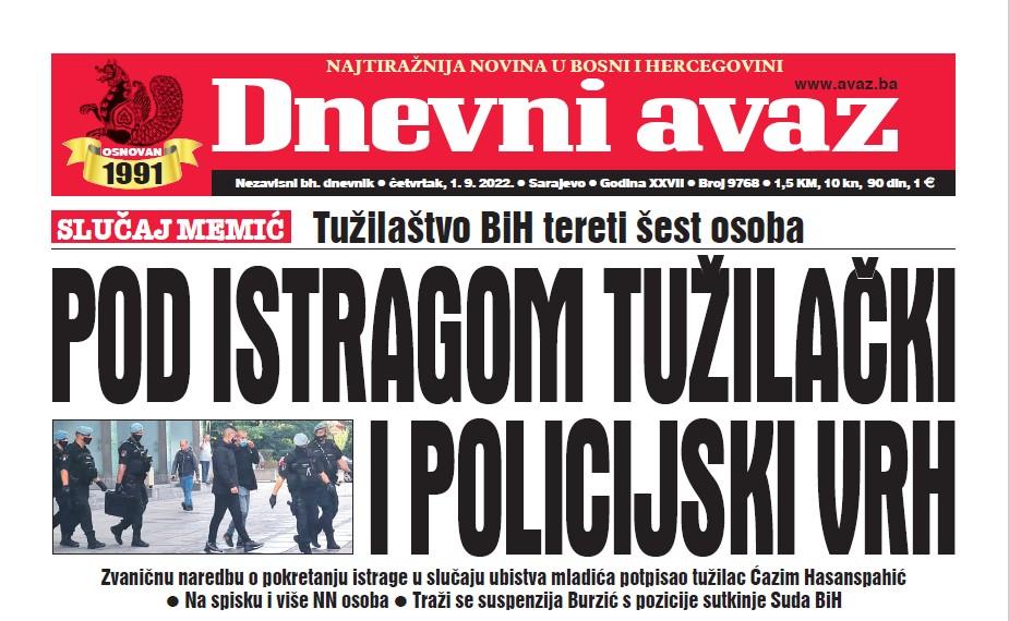 Danas u "Dnevnom avazu" čitajte: Pod istragom tužilački i policijski vrh