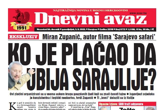 Današnji "Dnevni avaz": Ko je plaćao da ubija Sarajlije?