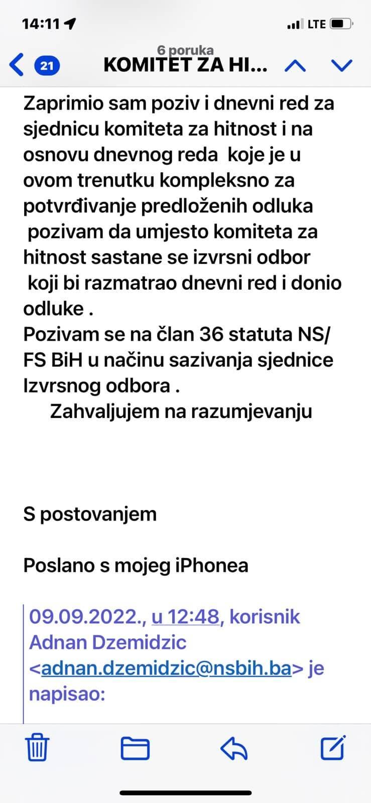 Durićev zvanični odgovor Komitetu za hitnost NSBiH - Avaz