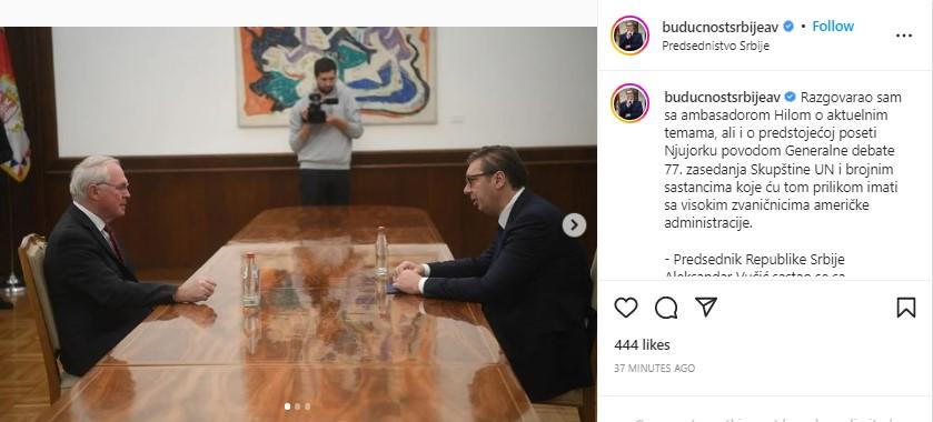 Objava Aleksandra Vučića na Instagramu - Avaz