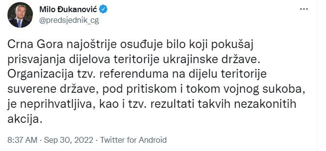 Objava na Twitteru - Avaz