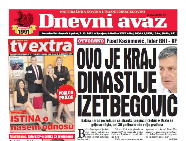 Danas u "Dnevnom avazu" čitajte: Ovo je kraj dinastije Izetbegović