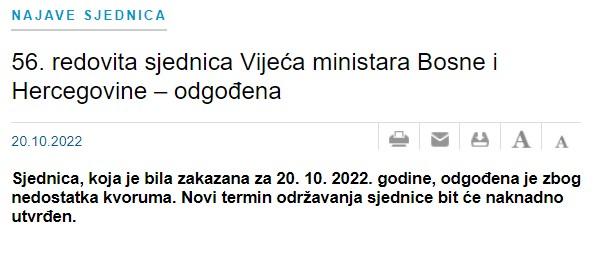 Objava na stranici Vijeća ministara BiH - Avaz