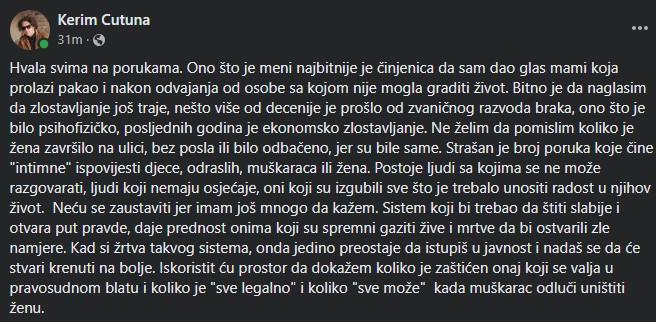 Objava Kerima Čutune - Avaz