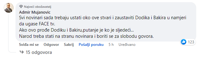 Komentar na Facebook stranici "Avaza" - Avaz